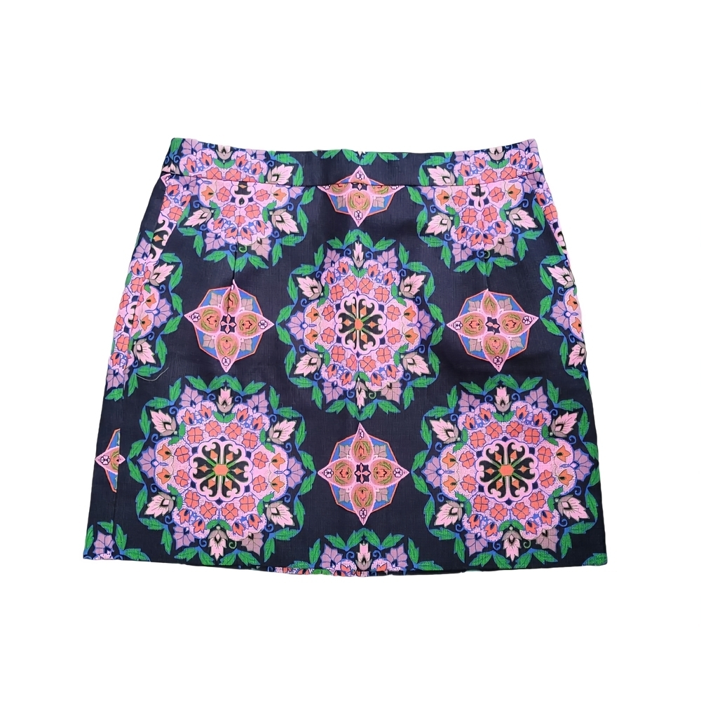 J CREW Size 8 Medallion Floral 70's Inspired 100% Cotton Mini Skirt Vibrant